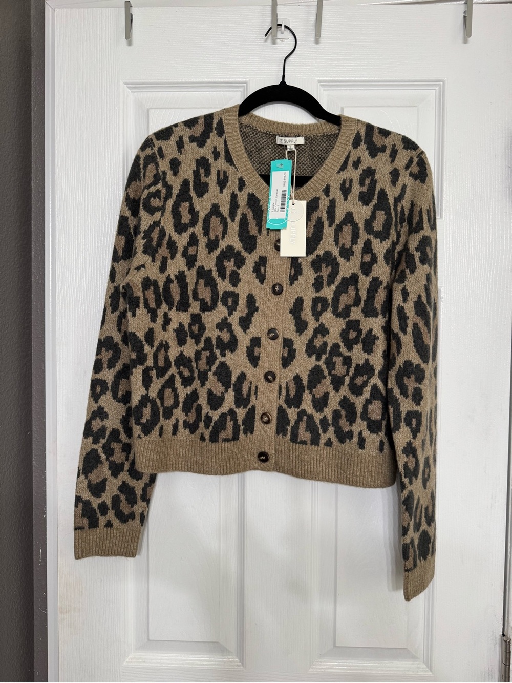 Z Supply Leopard Print Button-Front Cardigan - Tan/Black S